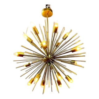 Mid Century Modern Brushed Brass Sputnik Chandelier | Starburst Pendant Light Fixture | Modern Chandelier | For Sale