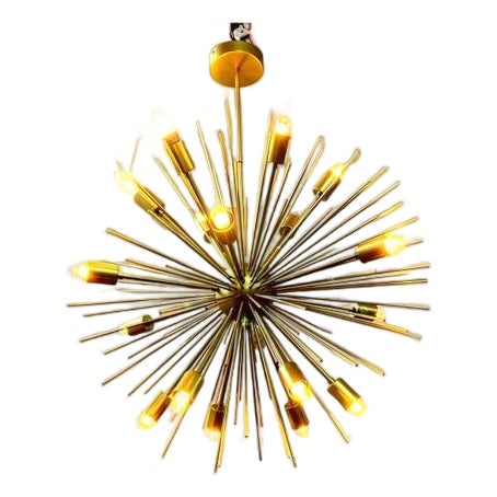 Mid Century Modern Brushed Brass Sputnik Chandelier | Starburst Pendant Light Fixture | Modern Chandelier | For Sale