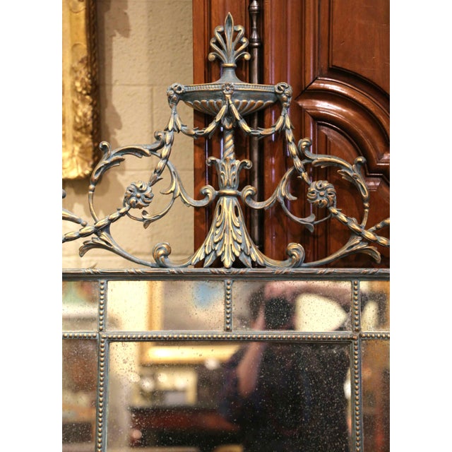 Traditional Vintage Regency Style Verdigris and Gilt Wall Mirror With Smoked Glass For Sale - Image 3 of 10