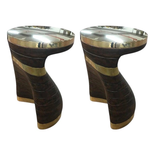 "Matita" Coffee Table, Set of 2, With Bronze and Wood, Handcrafted, Bizimyer Furniture, Istanbul For Sale