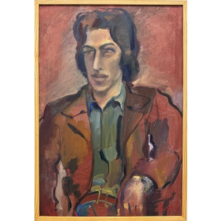 Mid-Century Modern Portrait Painting of a Hipster Signed Illegibly For Sale