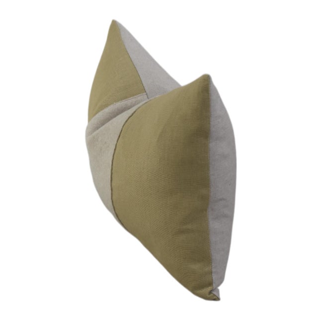 French Gold and Cream Appliqué Stripe Wool & Linen Feather/Down Pillow For Sale - Image 4 of 6
