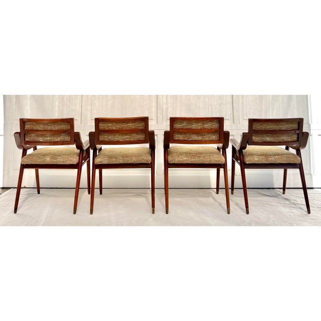 Set of 4 Mid-Century Modern Upholstered Wood Dining Arm Chairs For Sale - Image 11 of 12
