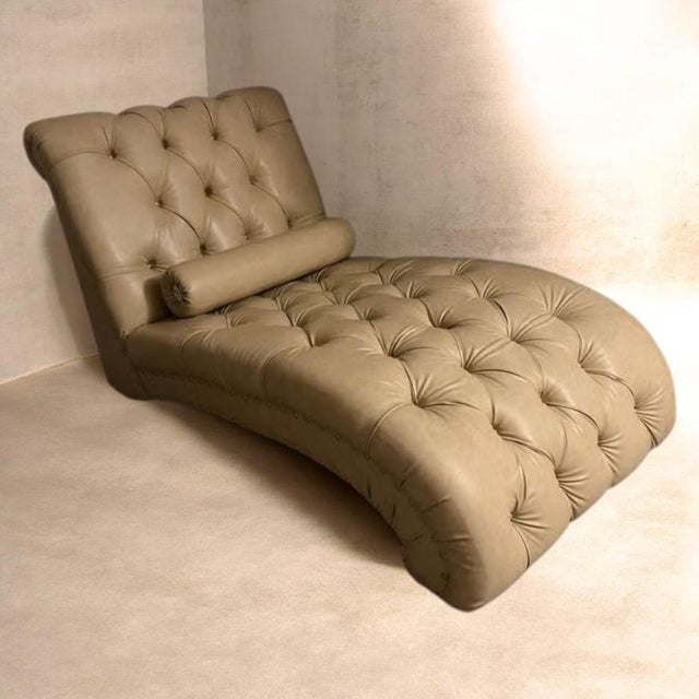 Arhaus The Art of Unwinding: Arhaus Audrey Button-Tufted Genuine Leather Chaise Lounge For Sale - Image 4 of 4