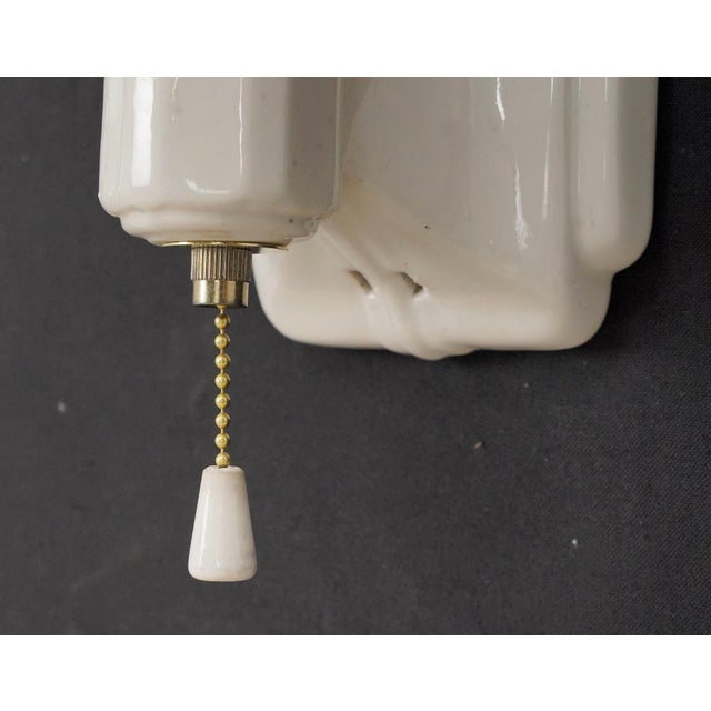 White Mid 20th Century Restored Art Deco White Porcelain Wall Sconces - a Pair For Sale - Image 8 of 9