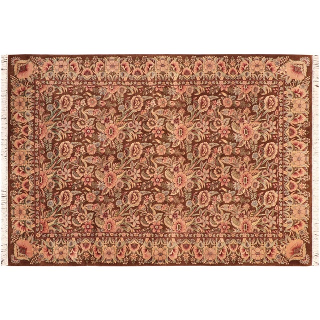 Brown Floral 1990's Pak-Persian Brown/Pink Wool Rug - 5'11'' X 9'2'' For Sale - Image 8 of 9