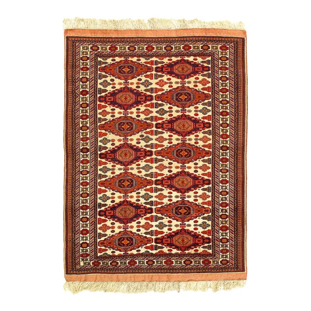 1960s Fine Hand-Knotted Silk Torkaman For Sale