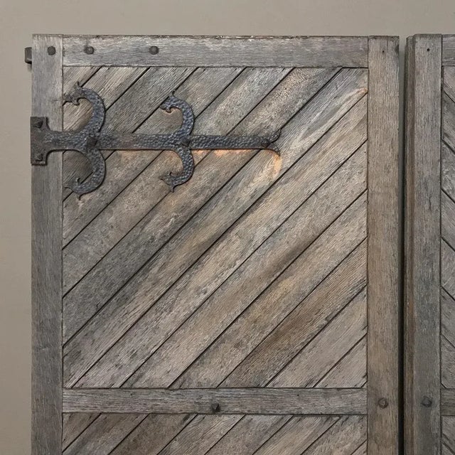 Pair 19th Century Solid Oak Shutters With Forged Iron Hinges For Sale - Image 4 of 12