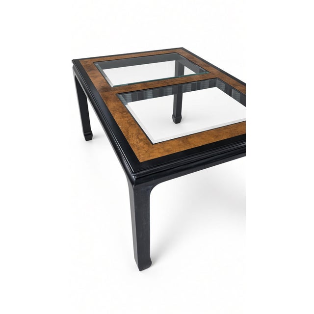 1970s Attributed to Chin Hua by Raymond Sobota for Century — Black Lacquer & Burl Glass-Top Extension Table, Model 540-333 For Sale In Washington DC - Image 6 of 11