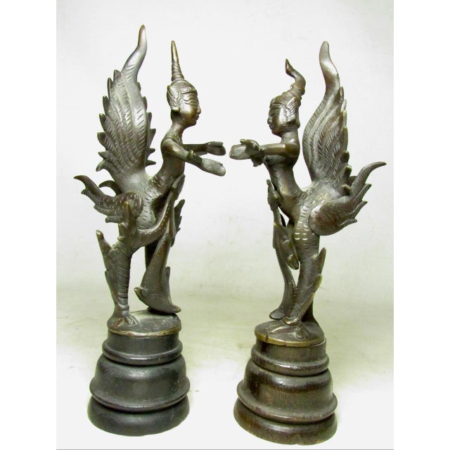 Pair of Antique Thai Bronze Kinnaris Figurines For Sale - Image 4 of 18
