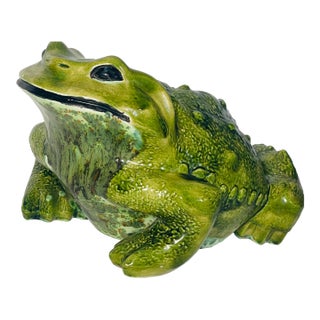 Vintage French Majolica Frog Sculpture 18” For Sale