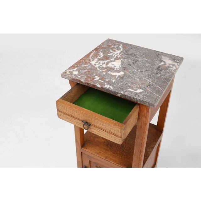 Mid-Century Modern French Art Deco Nightstand in Oak with Pink Marble Top, 1930s For Sale - Image 3 of 14