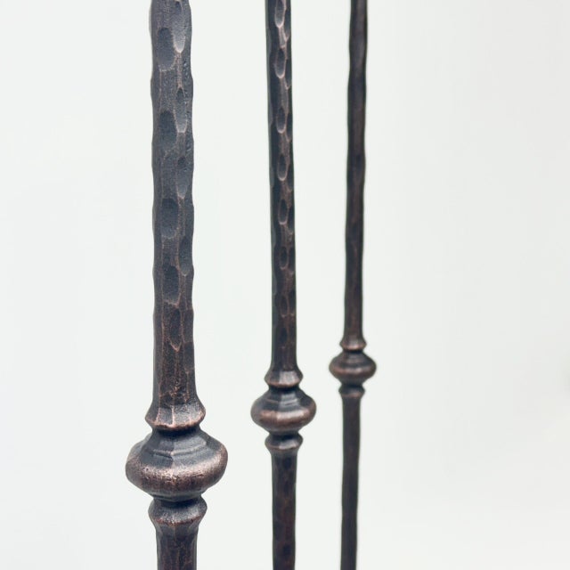 Hand Forged Iron Candelabra Set of 3 (93-113cm) Antique Copper Finish Hammered Stem with Decorative Knop For Sale - Image 6 of 10