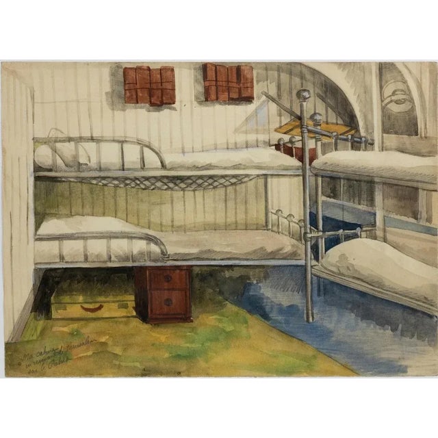 Modern Jane Levy, My Return Cabin from Jerusalem, 20th Century, Original Watercolor For Sale - Image 3 of 3