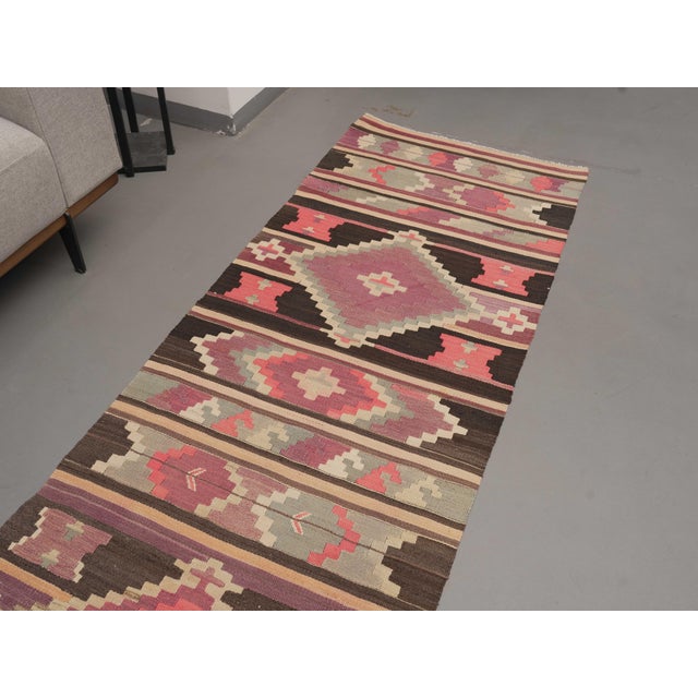 1970s Vintage Handmade Wool Cotton Purple Runner Rug For Sale - Image 9 of 11