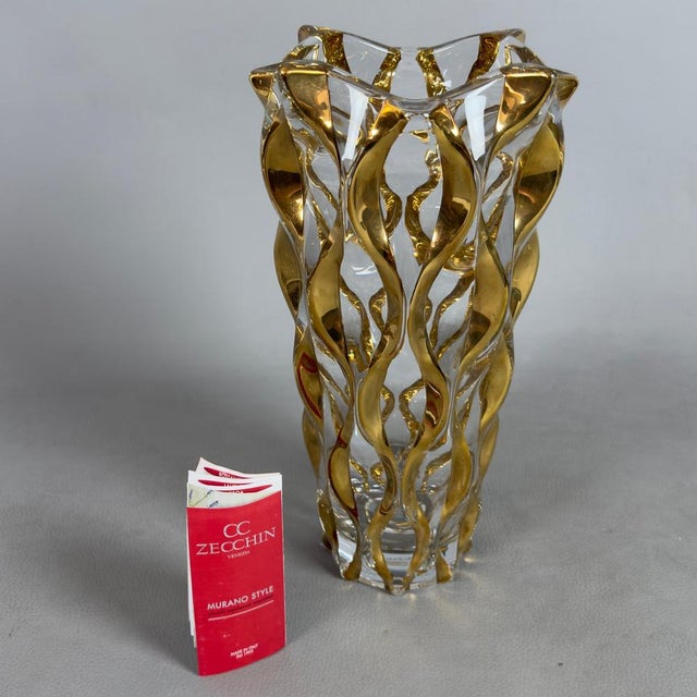 Modern Modern Murano Style Clear and Golden Glass Vase from CC Zecchin For Sale - Image 3 of 13