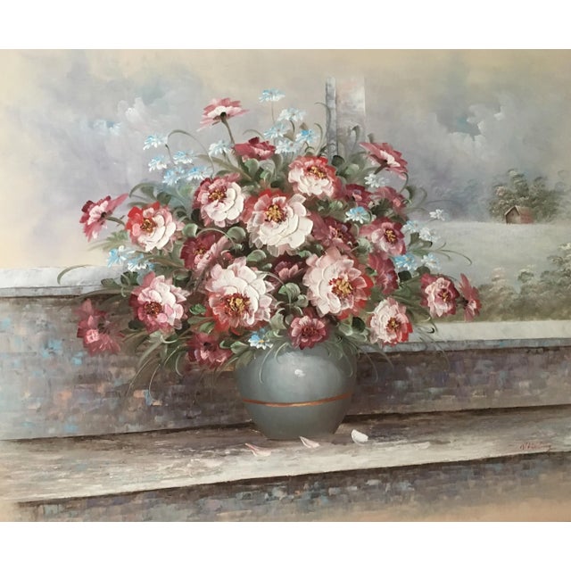 Gray Still Oil Painting Flowers For Sale - Image 8 of 11