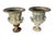 Rare Pair of Monumental French Cast Iron Medici/Borghese Garden Urns. Urns are adorned with sculptural classical reliefs...