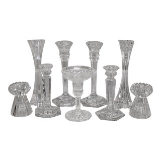 Vintage Crystal Clear Candle Holders Centerpiece Candlesticks - Set of 9 For Sale
