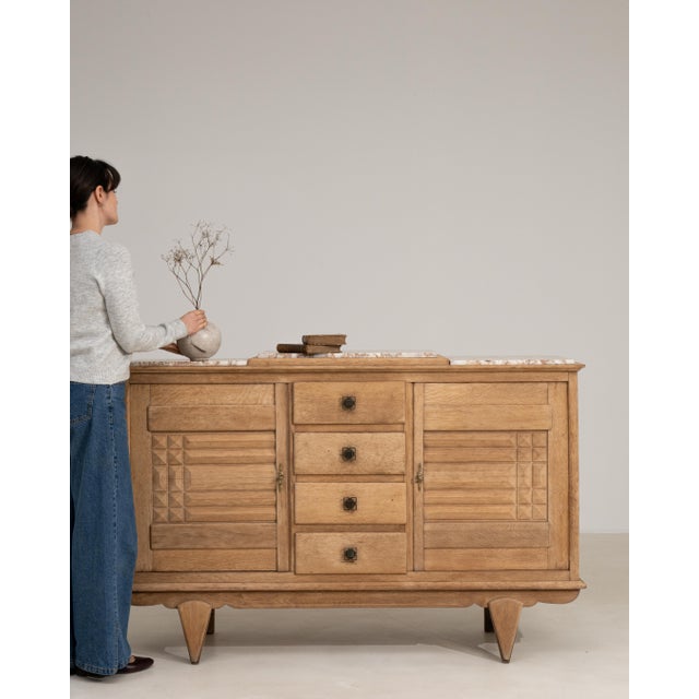 1940s Oak Art Deco Sideboard With Marble Top For Sale - Image 13 of 17