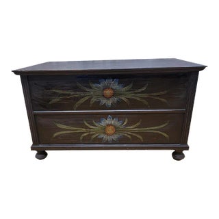 Vintage Hand Painted Pine Storage Chest For Sale