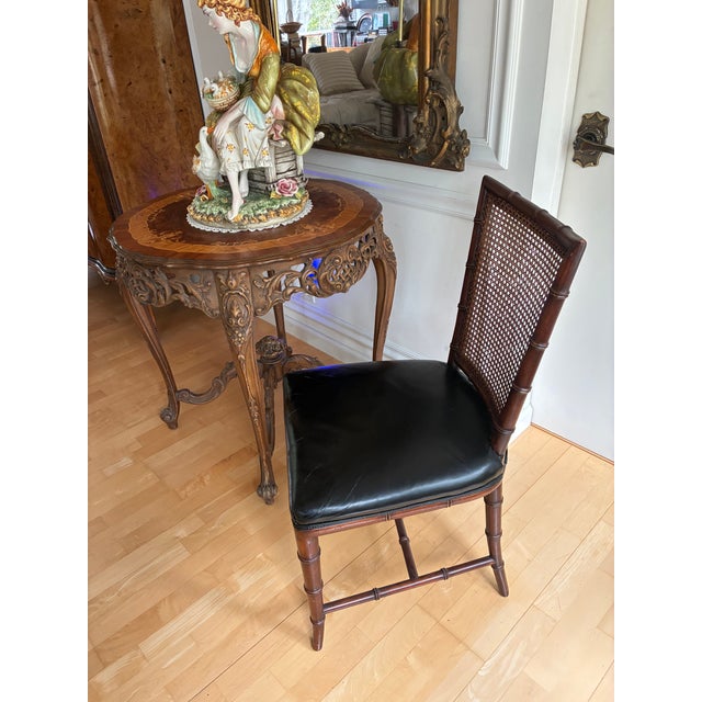 Mid-Century Modern Karges Accent Side Chair Black Leather Cane Back Chinoiserie Style For Sale - Image 3 of 12