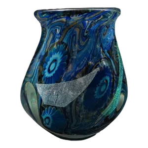 Robert Eickholt 2008 Blue Iridescent Dichroic Free Form Deep Sea Art Glass Vase