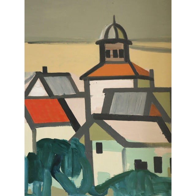Mid-Century Modern 'Where Houses Gather' Vintage Geometric Abstract Street Scene Oil Painting by Swedish Artist Wilhelm Wik (1897-1987), Framed For Sale - Image 10 of 12
