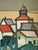 Mid-Century Modern 'Where Houses Gather' Vintage Geometric Abstract Street Scene Oil Painting by Swedish Artist Wilhelm Wik (1897-1987), Framed For Sale - Image 10 of 12