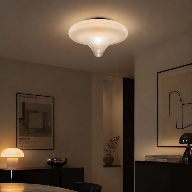 Large Italian Opaline Glass Flush Mount, 1970s For Sale - Image 9 of 14