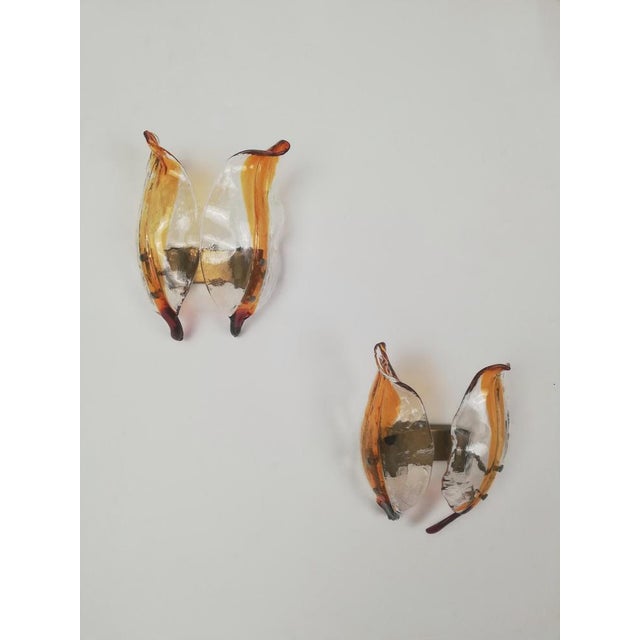 Metal Leaf-Shaped Murano Glass Sconces from La Murrina, Italy, 1970s, Set of 3 For Sale - Image 7 of 18