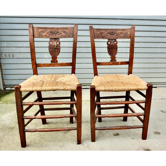 Set of Elm Hall Chairs with Rush Seats, Early 19th Century For Sale - Image 6 of 8