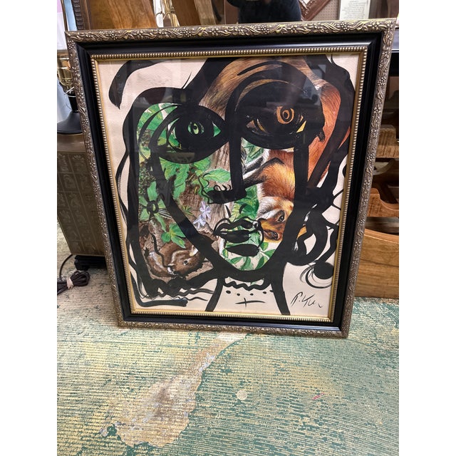 Fantastic original colorful abstract painting by Peter Keil. painted on paper and depicts a colorful abstract portrait...