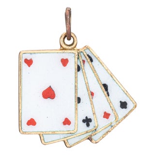 Vintage Deck of Cards Charm 14k Yellow Gold Pendant Gambling Mid Century For Sale
