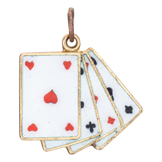 Vintage Deck of Cards Charm 14k Yellow Gold Pendant Gambling Mid Century For Sale