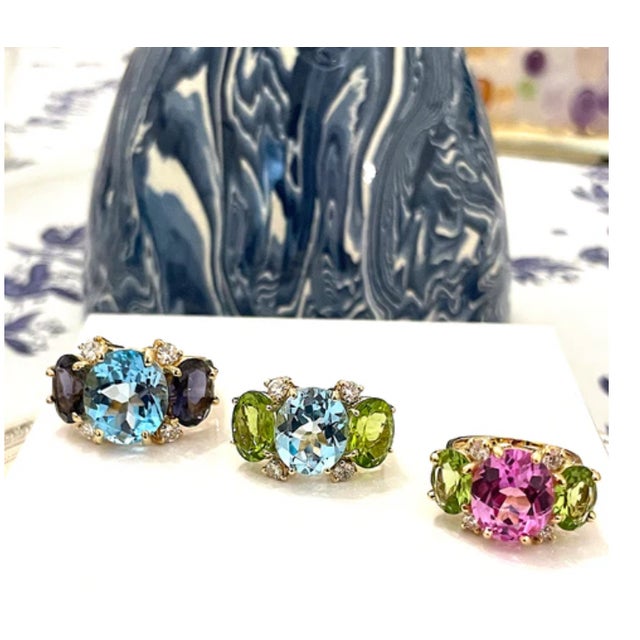 Christina Addison Medium Gum Drop™ Ring With Cabochon Chalcedony and Iolite and Diamonds For Sale - Image 4 of 12