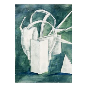 Vintage Green & White Abstract Watercolor Painting