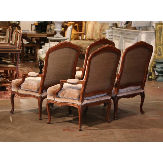19th Century French Louis XV Carved Walnut Armchairs From Provence, Set of Four For Sale - Image 11 of 13