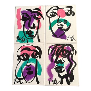 Peter Keil Set of 4 Colorful Abstract Canvas Paintings For Sale