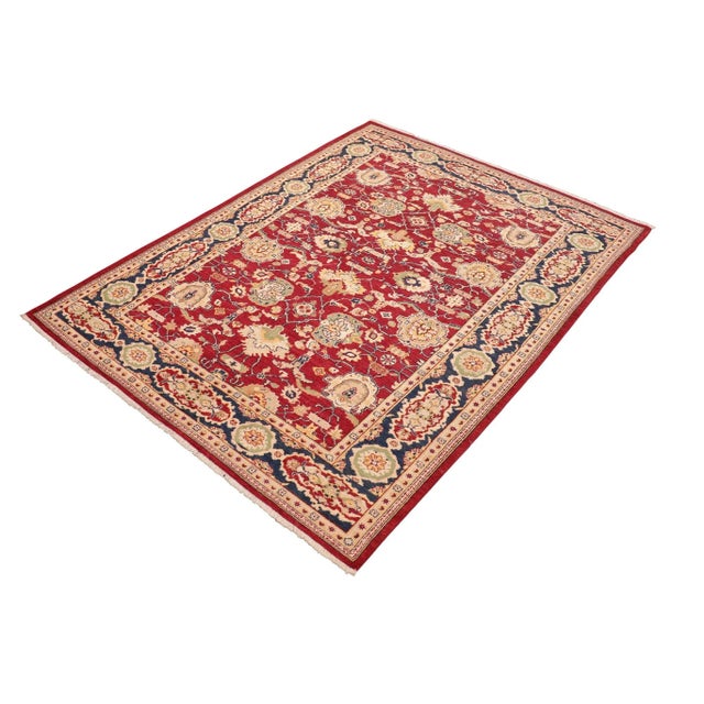 Transitional Oriental Ziegler Red Blue Hand-Knotted Wool Rug - 6'1'' X 8'11'' For Sale - Image 3 of 8