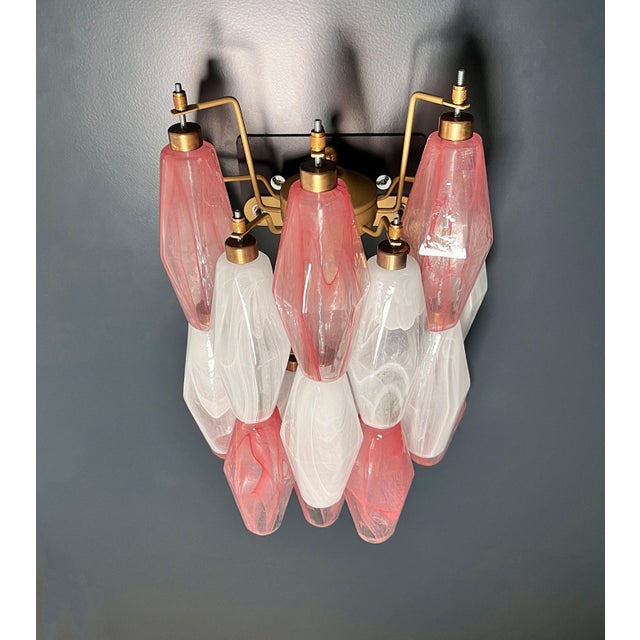 Vintage Murano Italian Poliedri White and Pink Albaster Wall Sconces, 1990, Set of 2 For Sale - Image 4 of 14