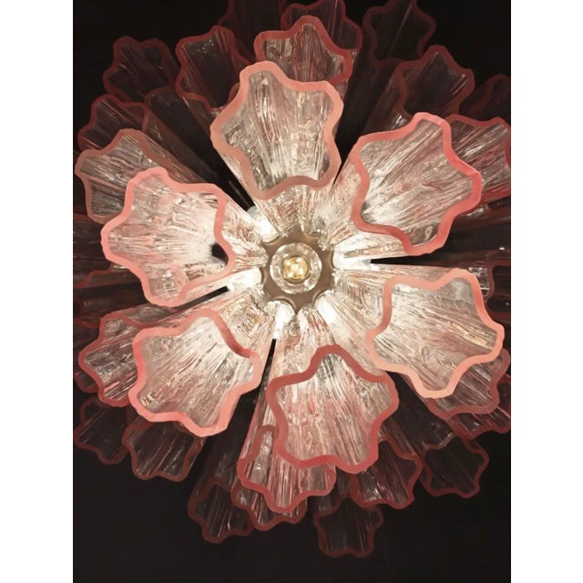Metal Murano Glass Tube Chandelier – 36 Glasses Transparent With Pink Shades Tube For Sale - Image 7 of 11