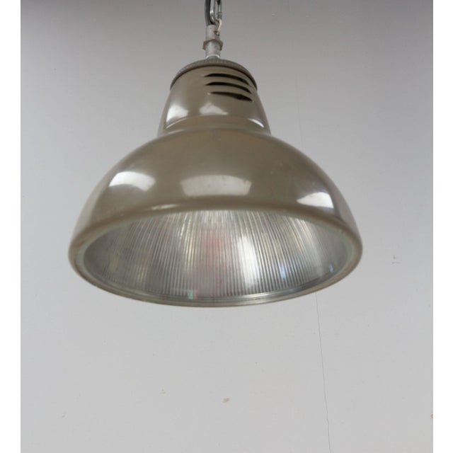 1960s French Holophane Style Tole and Glass Pendant Lamp, 1960s For Sale - Image 5 of 7