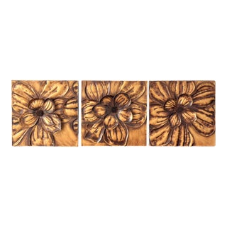 Circa 2016 Applied Bas & High Relief-Style Metal Hibiscus Petals & Pistils Wall Art Plaques – Set of 3 For Sale