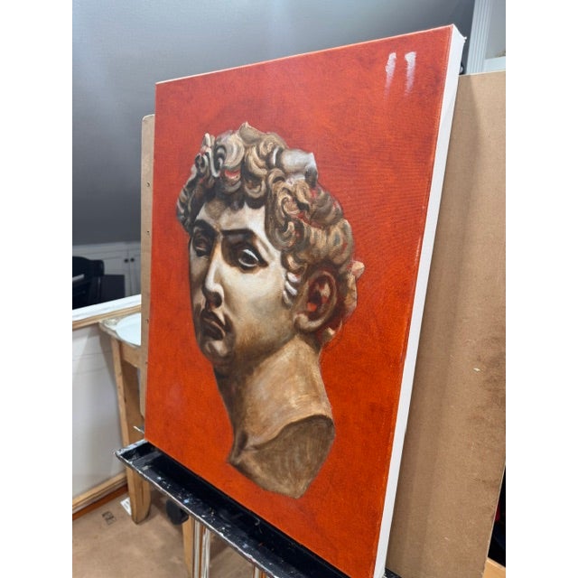 Textile David Study on Vermilion Ground by Kathleen Varadi, Classical Figurative Oil Painting For Sale - Image 7 of 9
