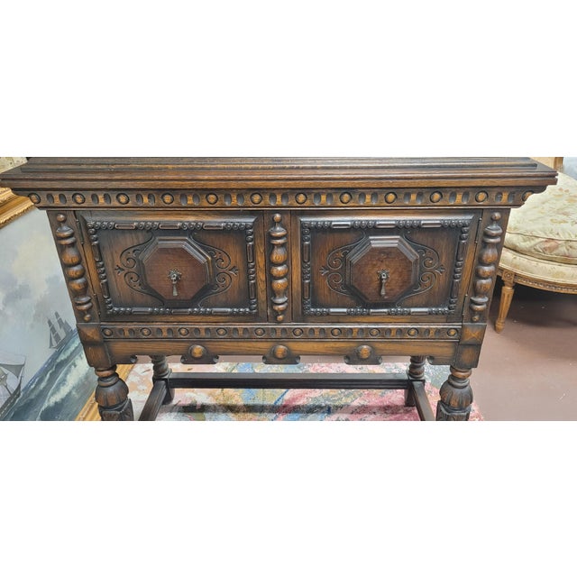 1920s Jacobean Tall China or Dresser For Sale - Image 12 of 13