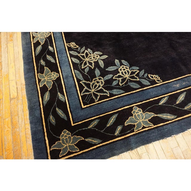 Splendid Navy Blue Color With Sky Blue Color Florid Design Antique Chinese Peking Rug For Sale - Image 11 of 12