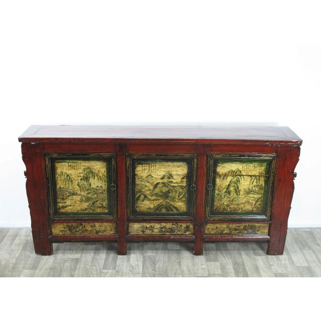 This later 19 century antique Chinese sideboard buffet table was retrieved from Inner Mongolia and restored by the skilled...