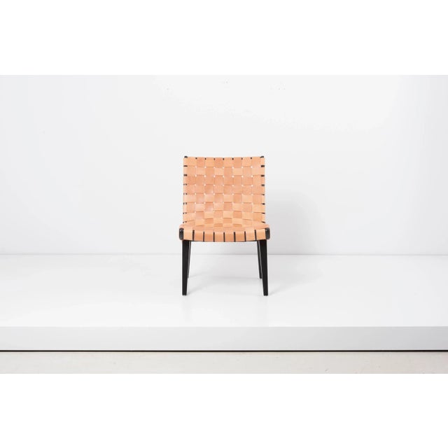 Jens Risom Leather Webbed Lounge Chairs with Ottomans by Jens Risom for Vostra Germany, 1950s, Set of 4 For Sale - Image 4 of 18