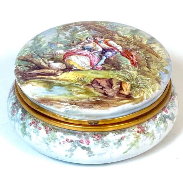 19th Century 19th Century French Limoges Enamel Dresser Box with Rococo Pastoral Scenes For Sale - Image 5 of 13